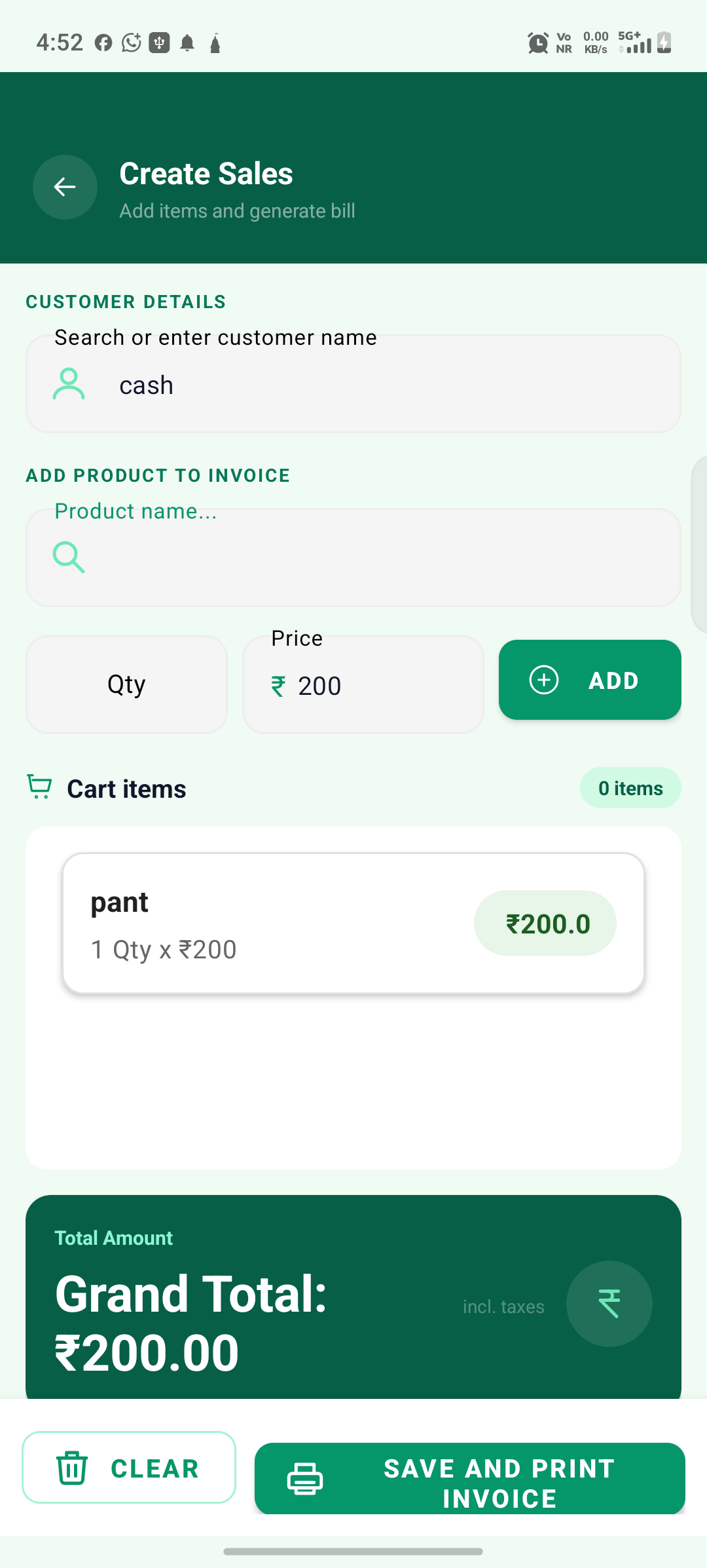 Create sales screen adding a product to a customer's bill